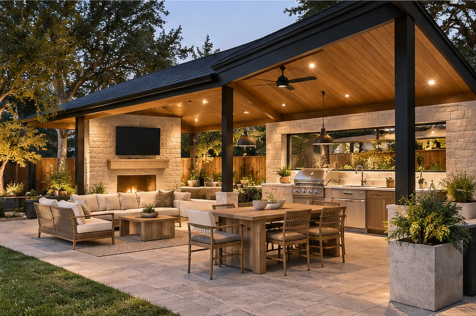 Covered patio attached to the home