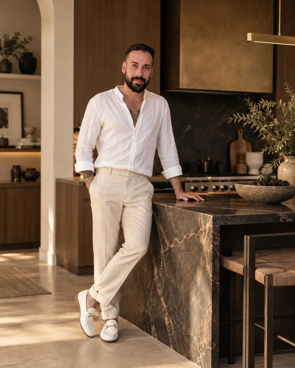 David Moore, MOORE Design & Build, standing at a kitchen island